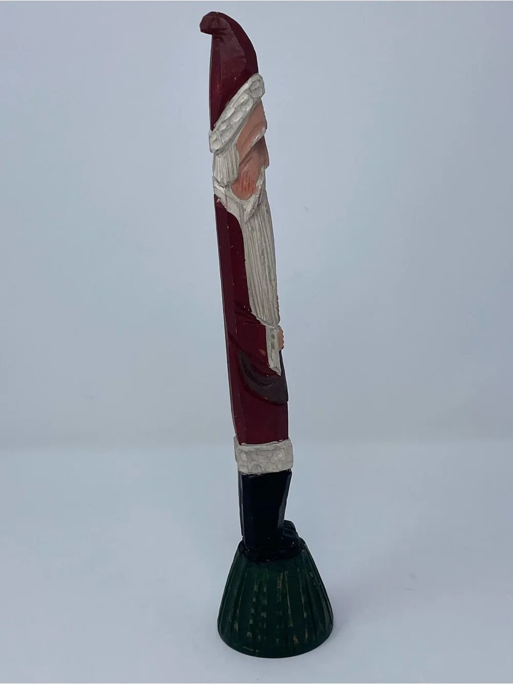Vintage Hand Carved Wood Pencil Skinny Santa Claus Christmas Folk Art 11.5